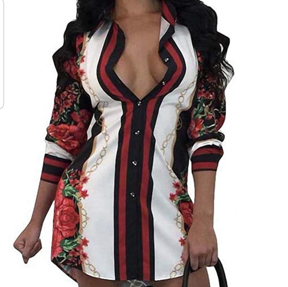 Floral Print Button Down Collar Long Shirt